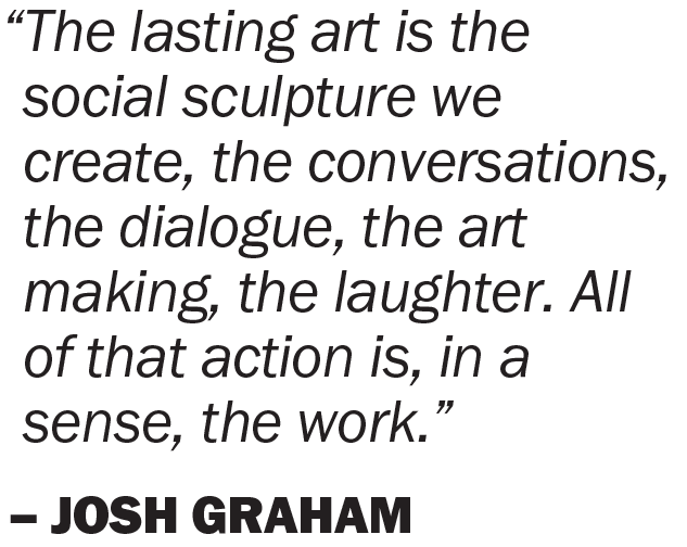 Quote from article: “The lasting art is the social sculpture we create, the conversations, the dialogue, the art making, the laughter,” Graham said. “All of that action is, in a sense, the work.”
